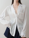 Toloer Splicing Two V-Neck White Shirt Women's 2025 New Spring Top Design Small