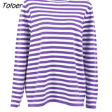 Classic Women Stripe Tee Shirt Casual Print Oversized Knitted Top O-Neck Long Sleeve Tops And Blouse Fashion