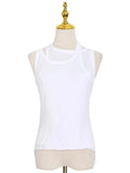 Toloer New Commuter Trend Irregular Fake Two Sling Vest Women's Round Collar With A Top T Shirt-Outfit
