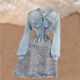 Lady Little Fragrant Temperament Fluttering Lead To The Acceptance Of Waist Thin A Word Lotus Leaf Side Coarse Dress