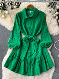 2022 Autumn New Lace Embroidery Dress Women Lantern Sleeves Dresses Female Vintage Party Beach Mini Short