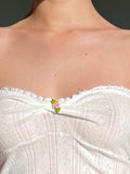 Small Floral Appliques Folds Sleeveless Crop Top Coquette Crochet Frill Casual Basic Camis Y2K Cute Tank Tops