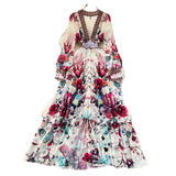 And Autumn French Court Style Temperament Thin French Chiffon Mesh Dress Female Big A-Word Print Long