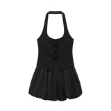 The Autumn Of 2025, The New Women's Sleeveless Body-Free Sexy Bare Back Hanging Neck Fluffy