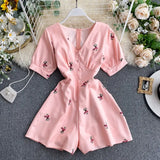 Womens Jumpsuit Shorts 2022 New Summer Fashion Printed Short Sleeve Slim Casual Overall Female White Bodysuit