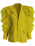 Fashion Women's Blazezr New Notched Single Breasted Mesh Reffles Long Sleeve Suit Jackets Temperament Autumn 2023