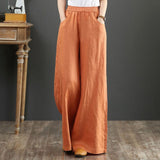 Linen Large-Size Broad Leg Trousers Women's Rope Loose Waist Cotton Spring And Summer Women's Trousers Loose Cotton Thighs