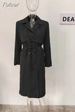 Fashion Women's Windbreaker Lapel Double Breasted Lace-up Pockets Solid Color Long Lady Trench Coat Autumn 2023 New