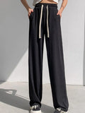 Quality 2022 Ice Silk Women's Pants High Waist Full-lenth Loose White Black Pants Casual Long Wide-leg Pants Women