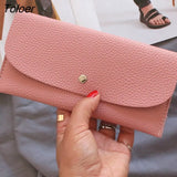 Women Colorful Hasp Chic Elegant Simple Card Holder PU Leather Long Purse Womens Wallet Fashion Korean Style
