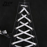 Gothic Punk Lace Trim Chain Baggy Jeans Streetwear Women Cyber Y2k Black Denim Trousers Grunge Aesthetic Pants