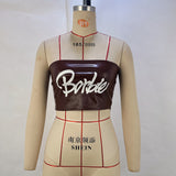 Toloer Women's Spring / Summer 2025 New Women's PU Leather Print One-Word Collar Sexy Wrapped Chest Vest-Outfit