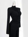 Toloer A Half-High Neck And Long-Sleeved Bottom Top With A High Stretch