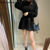 Korean Dresses Women Black Hooded Fashion Robe Femme Thicked Tunic A-line Dress 2023 Vestidos De Mujer Y2k Clothes