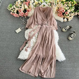 Women Bandage Two Piece Set Spring Autumn Solid Blue/Red/Green Long Sleeve Short Tops And High Waist Split Pants Female Suit