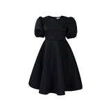 Round Collar Temperament Bubble Sleeves To Close The Waist Of Elegant A-Character