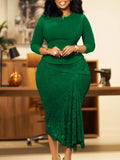 Women's Spring Elegant OL Fashion Long Sleeve Blouse Lace-Up Dress Two-Set African