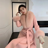 Women Winter Coats Fur Collar Scarf Cuff Set Warm Fashion Luxury Overcoat Scarves Shawls Female Elegant Solid Thick