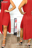 Elegant Asymmetrical Women's Split Dress Sleeveless Sexy Bodycon Party Night Vestidos Summer Dresses for Woman