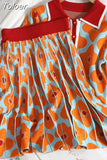 Summer Fashion Knit Skirt Suits Women Short Sleeve FlowerJacquard Sweater Cropped Top + Mini Pleated Skirt Set 2pcs