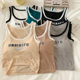 Cotton Letter Printed Women Tank Tops With Bra Pad Elastic Knitting Crop Tops For Women Casual