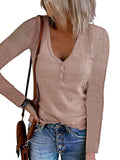 Autumn New Women's Button Vest Solid Color V-Neck Long-Sleeved T-Shirt