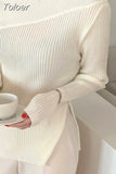Woman Sweaters Off Shoulder Split Knit Y2K Tops Elegant Women's Sweater Pullovers Fashion Pull Femme Jumper Fall