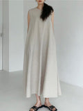 Plain Dress For Women O Neck Sleeveless Minimalist Casual Loose Maxi Dresses Female 2023 Summer Fashion Korean