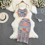 Suit Female Design Sense Rainbow Crash Sling Sling Vest Two Sets Of High-Rise Thin Bag Hip
