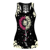 Top Women 3D Skull Print Vest Hollow Out Camisole Tops Ladies Casual Gym Workout Tees Summer Fashion Gothic Clothes