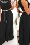 Jumpsuit Women Overalls Summer Sleeveless Pleated Wide Leg Casual Halter Tied One Piece Plain Long Jumpsuit Without