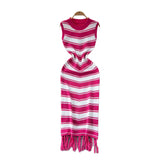 Fan Temperament Body-In-County-Necked Sleeveless Striped Knitted Dress Women's Summer Tight-Dled Ass Tuxedo