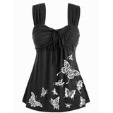 Sleeveless Top Women Fashion Vest Summer Butterfly Print Casual Sleeveless Slim Vest Solid Color Swing Cami