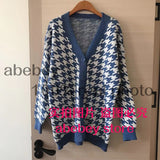 women plaid pattern cardigan vintage jumper 2022 autumn winter oversized knitted cardigan