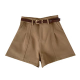Pure Color High-Rise Thin Suit Shorts Wide Leg Pants With Belt Woman 2025