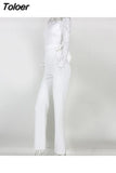 Women Elegant Jumpsuit One Shoulder Spaghetti Straps Solid Color Lace Open Back OnePiece Wide-leg Jumpsuits Long