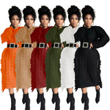 Toloer New Women's Long Tassel Edge Wool Dress-Outfit