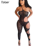 Club Party Girl Jumpsuit Digital Print Rompers Jumpsuits For Women Sexy See Through Hollow Out Clothing Streetwear