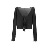 Sunscreen Short Strap V-neck Knitted Top Women's Summer Autumn Viscose Fiber Small Cardigan Thin long-sleeved