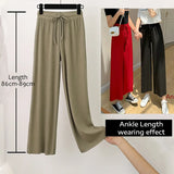 Slacks Women's Loose Summer Long Pants Soft Ice Silk Full-Length Black Wide Leg Pants Women Khaki High Waisted
