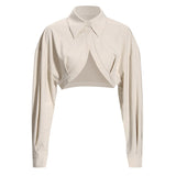 Women Bandage Irregular Drawstring Blouse New Lapel Long Sleeve Loose Fit Shirt Fashion Tide Spring Autumn 2023