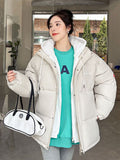 Winter Women Down Jacket Oversize Loose Hooded Female Puffer Jackets Short Padded Solid Womens Down Parka Warm