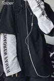 Harajuku Long Sleeve T-shirt Women Autumn Patchwork Fake Two-piece Korean Fashion Casaul Oversized T Shirt