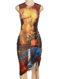 Summer Sexy Graphic Mesh Midi Dresses Club Outfit For Women 2023 Casual Sleeveless O Neck Party Short Dress
