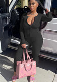 Casual Rib Zip Up Long Sleeve Slim Top And Skinny Pants 2 Piece