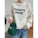 Women's Letter Print Crewneck Twill Cotton Loose Sweatshirt Blue Gray Beige Long Sleeve Casual
