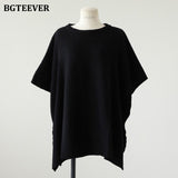Casual O-neck Oversized Women Sweater Pullovers 2021 Autumn Knitting Tops Batwing Sleeve Side Split Women