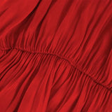 Red Formal Puff Sleeves Ruffle Peplum