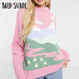 Bold Shade Skater Girl Style Y2K Sweaters Pastel Aesthetic Knitting Graphic Printing Loose Pullover Sweater Indie Women