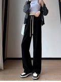 New Autumn Winter Women's High Waist Plus Velvet Wide Leg Pants Women Straight Warm Loose Trousers New Korean Lace Up
